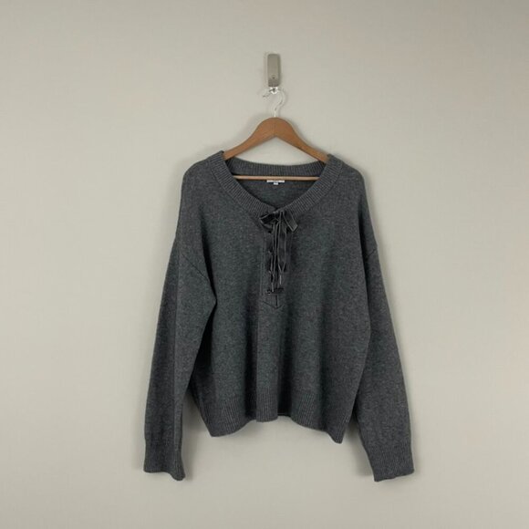 Rails Olivia Wool Cashmere Lace Up Sweater in Ash Gray Size Large - Picture 1 of 6